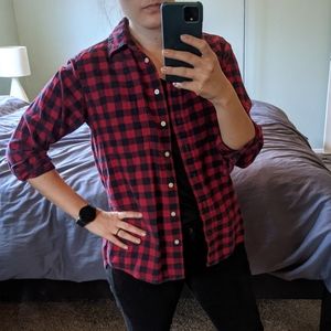 Uniqlo Red and Navy Plaid Button Up